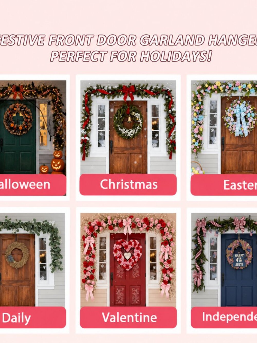 Door or Window Garland Hanger for Frames, 18-80" Adjustable
